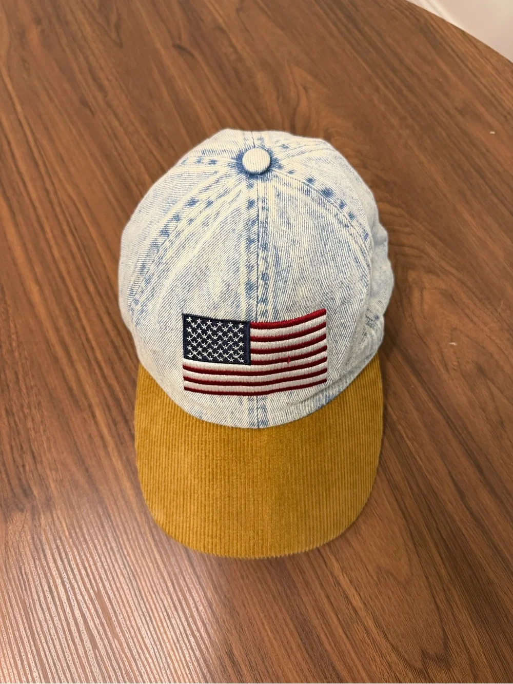 David and Young American Flag Denim Corduroy Hat Acid Wash Americana